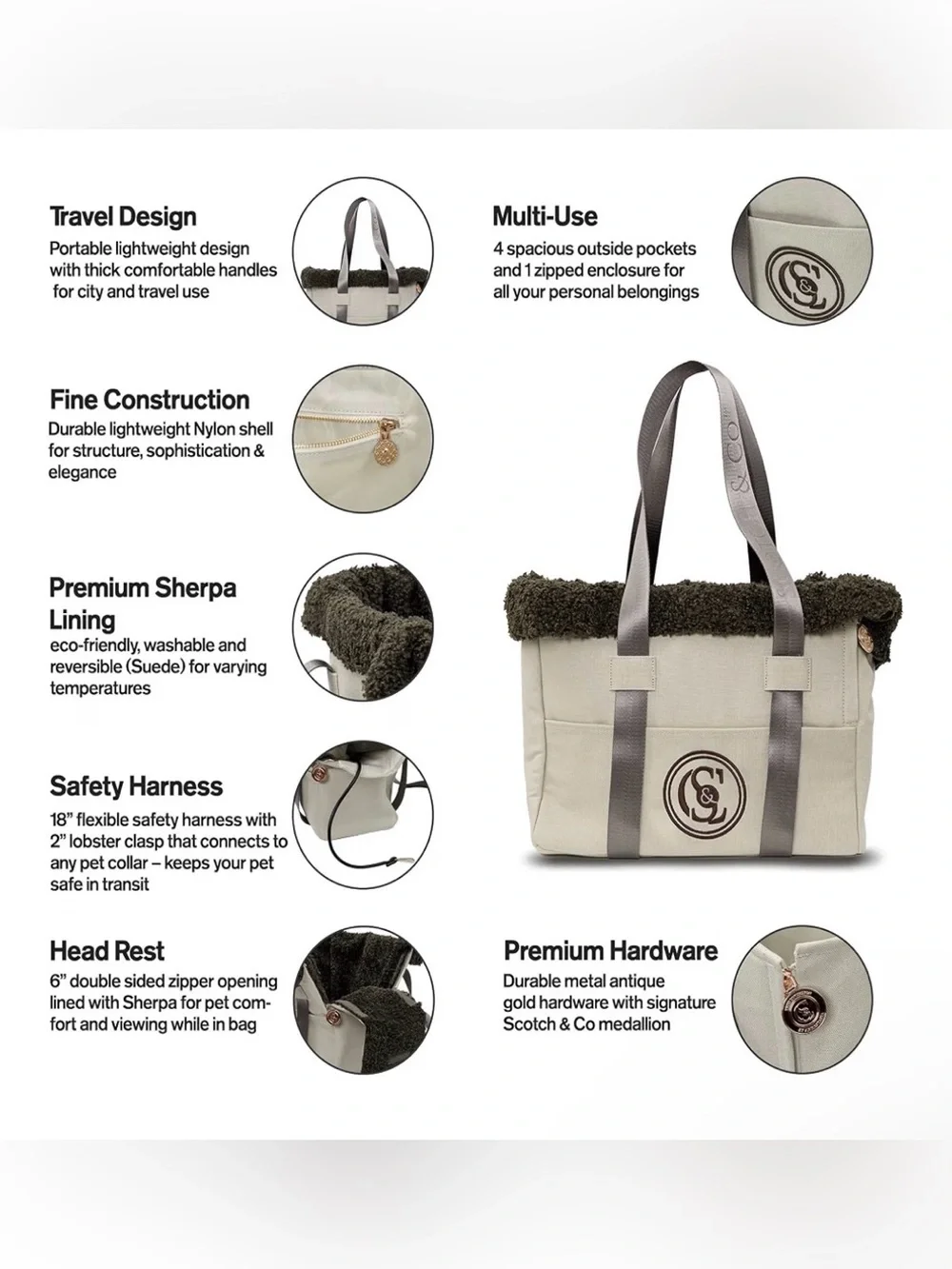 Scotch & Co The Luna Dog & Cat Canvas Carrier Handbag NEW IN BOX NWT